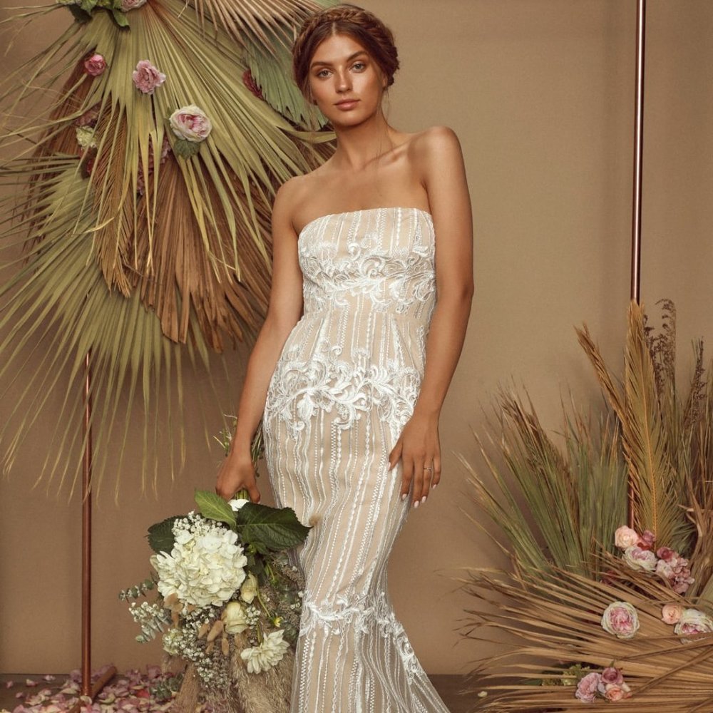 Lulus Ever Thine White Lace Strapless Maxi Dress